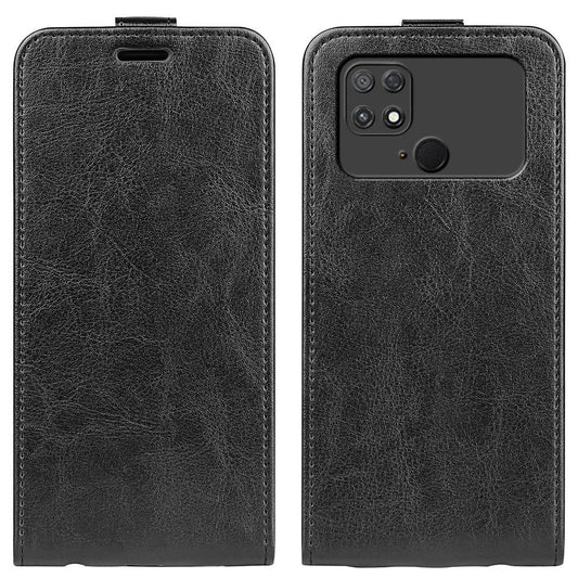 Xiaomi Poco C40 Handyhülle – 4G Vertical Flip Phone Fallschutz Crazy Horse Textur Kartenhalter Leder