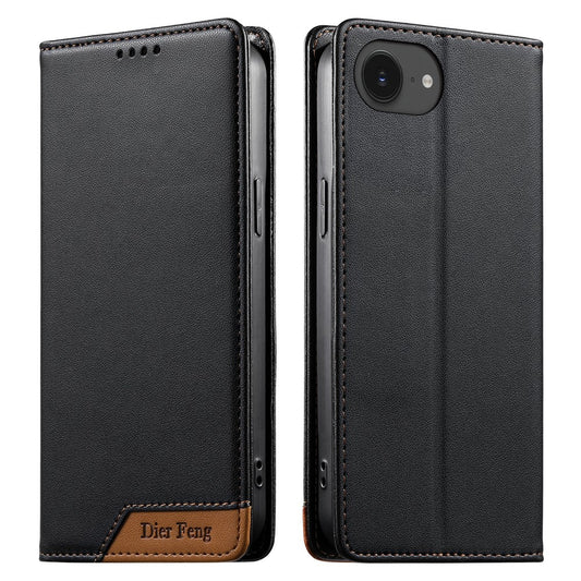 DIERFENG DF-018 for iPhone 17e  /  16e Case RFID Blocking Wallet Leather Phone Cover with Color Splicing Logo Corner