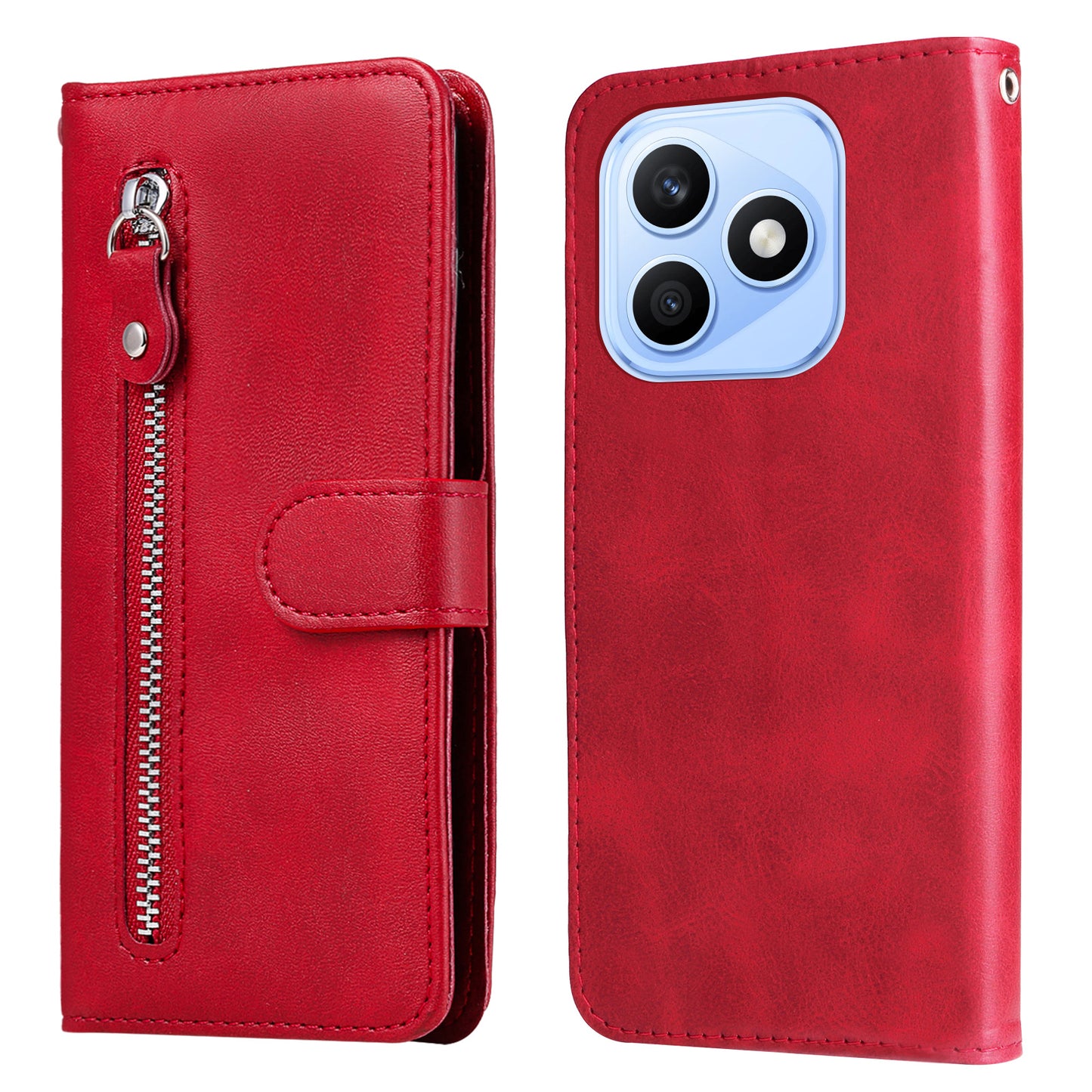 For Honor X8d 4G PU Leather Cases with Zipper Pocket Wallet Phone Cover Stand