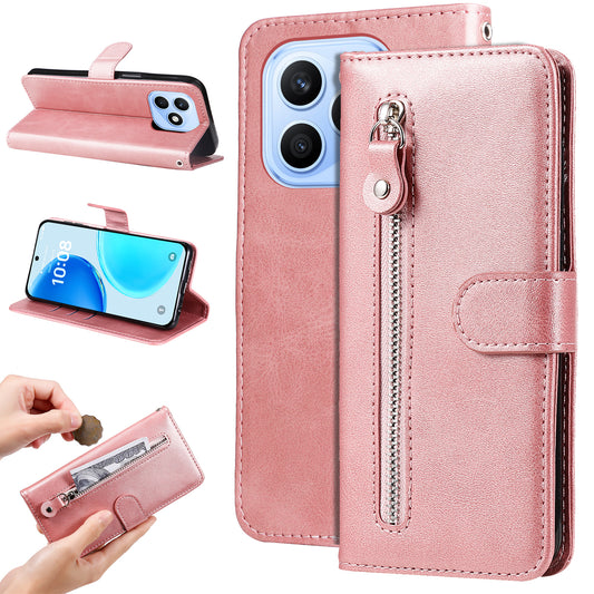 Honor X8d 4G Handyhülle – PU-Lederhüllen mit Reißverschlusstasche, Brieftasche, , Ständer