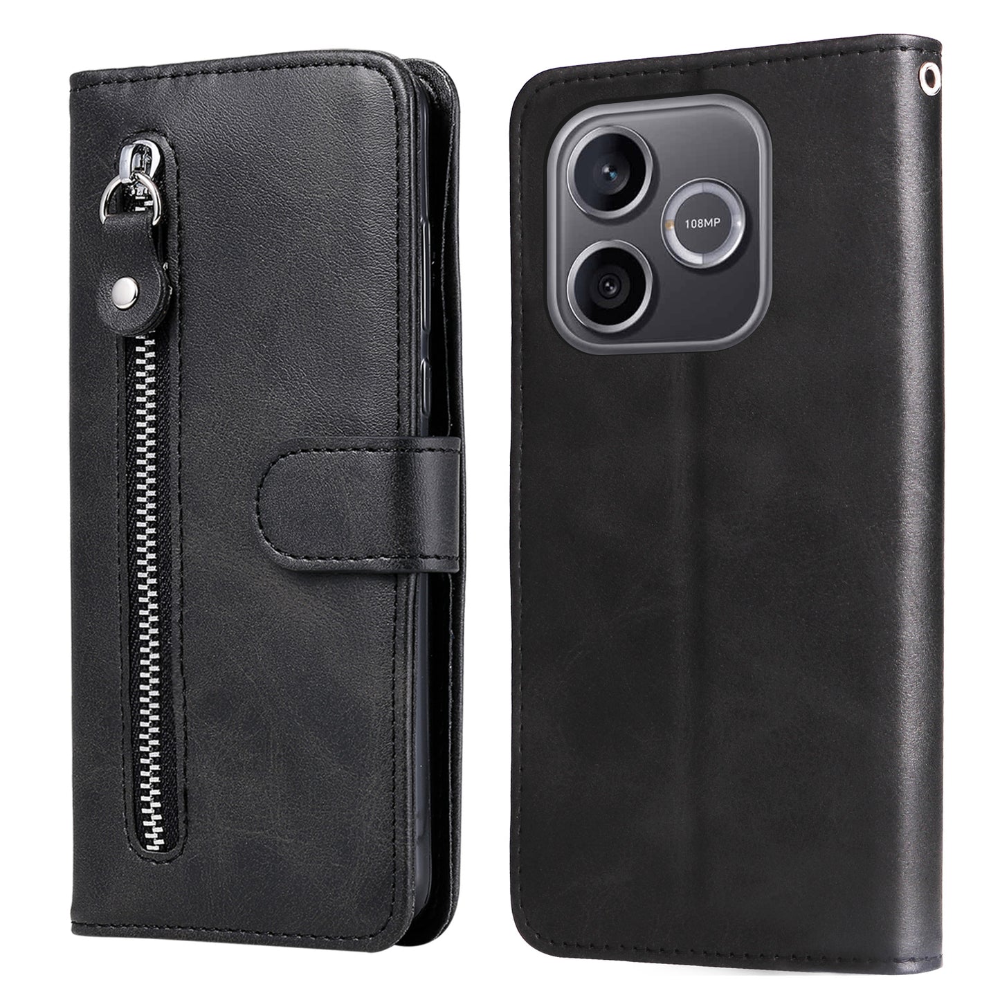 For Honor 600 Lite 5G PU Leather Cases with Zipper Pocket Wallet Phone Cover Stand