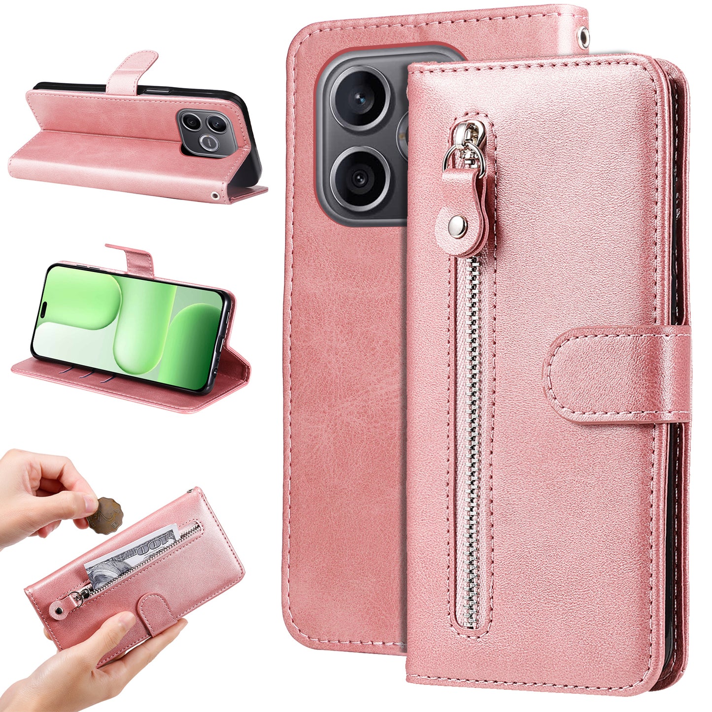 For Honor 600 Lite 5G PU Leather Cases with Zipper Pocket Wallet Phone Cover Stand