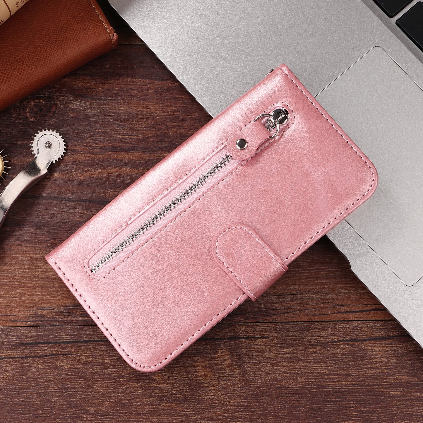 For Honor 600 Lite 5G PU Leather Cases with Zipper Pocket Wallet Phone Cover Stand