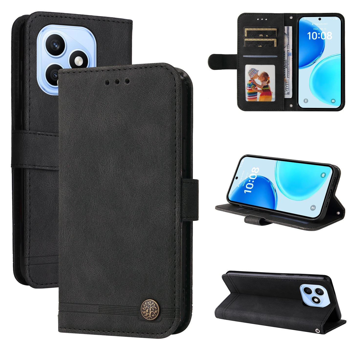 For Honor X8d 4G Leather Wallet Cases Skin Touch Phone Cover Stand with Strap