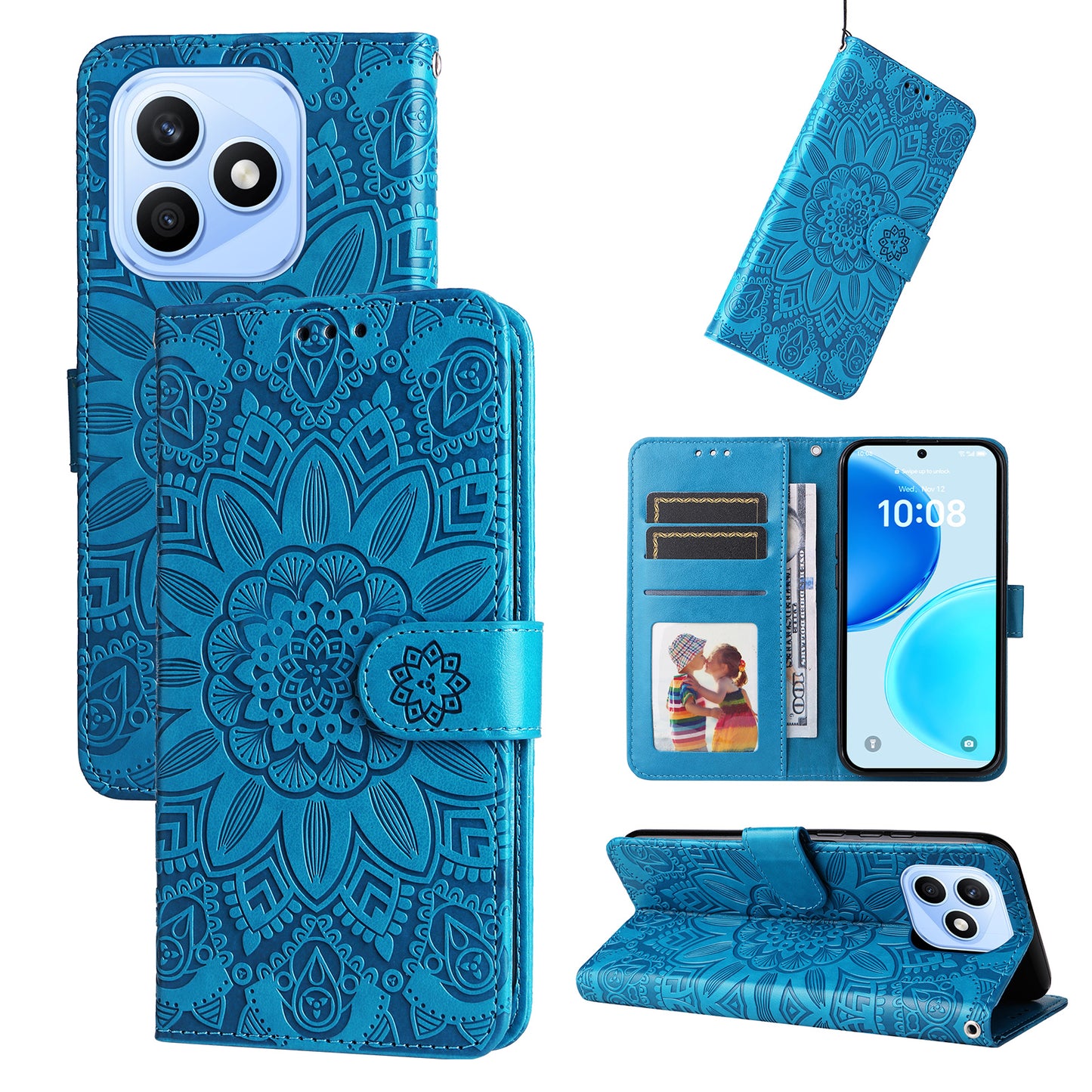 For Honor X8d 4G Case Sunflower Imprint Leather Wallet Phone Cover