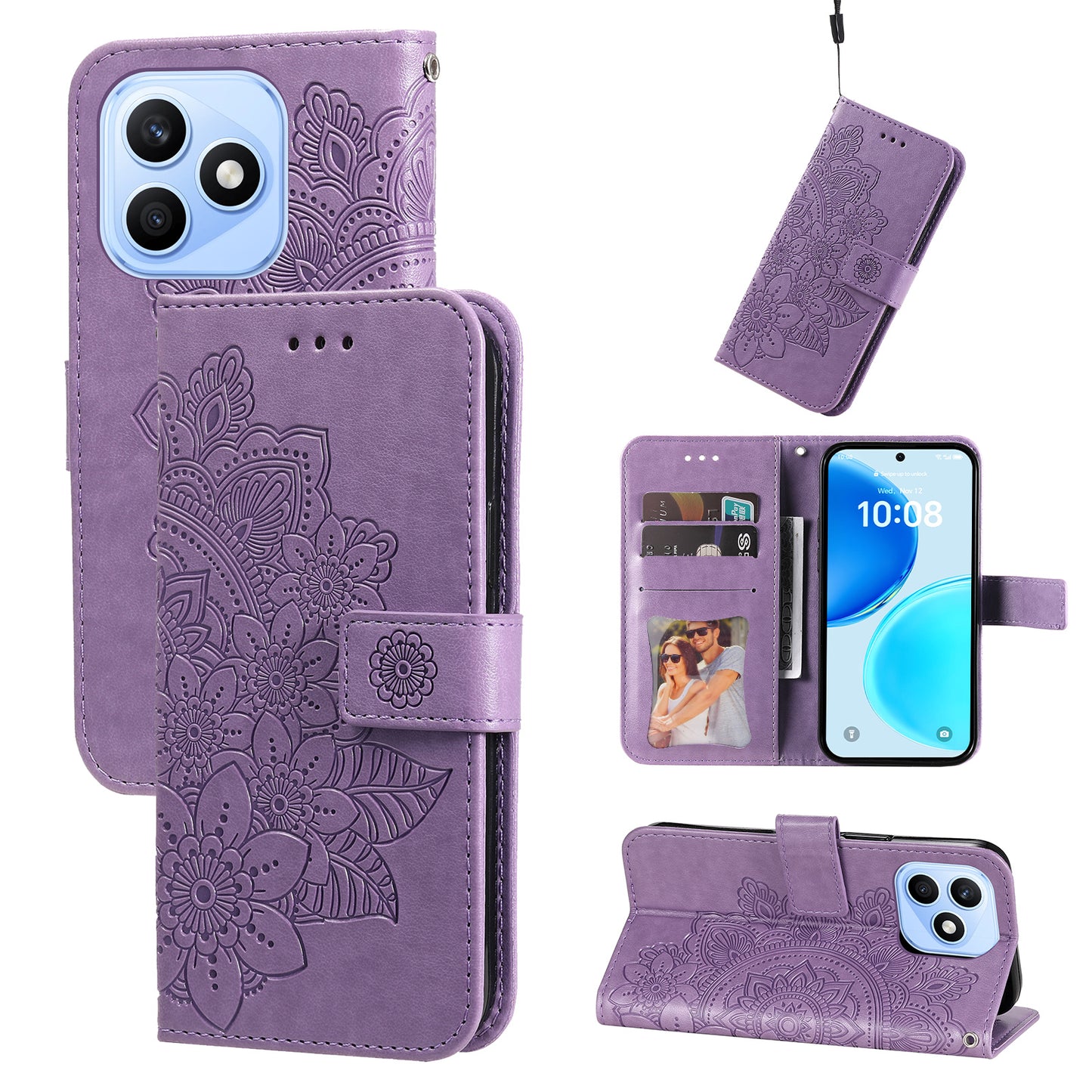For Honor X8d 4G Case Floral Pattern PU Leather Wallet Stand Phone Cover