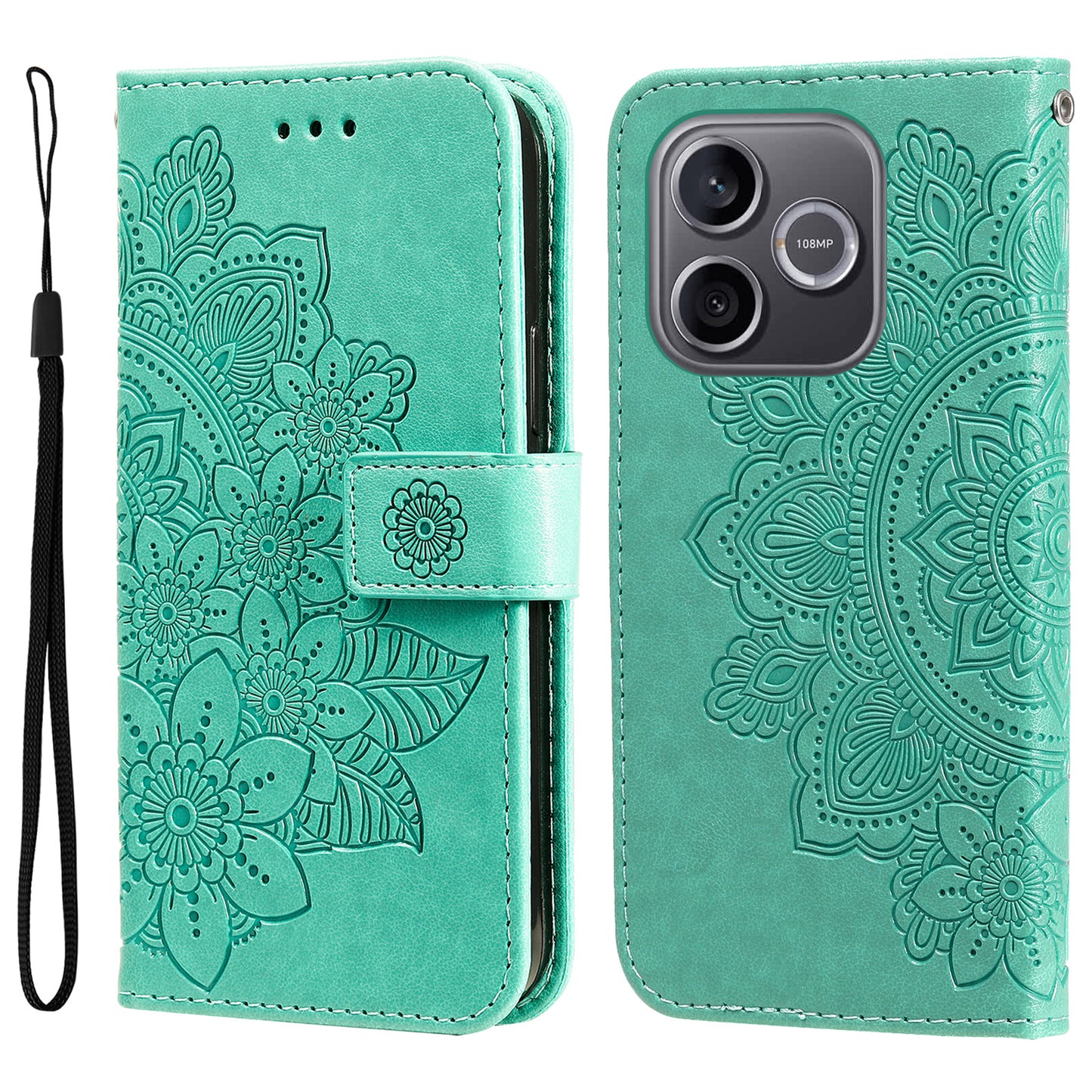 For Honor 600 Lite 5G Case Floral Pattern PU Leather Wallet Stand Phone Cover