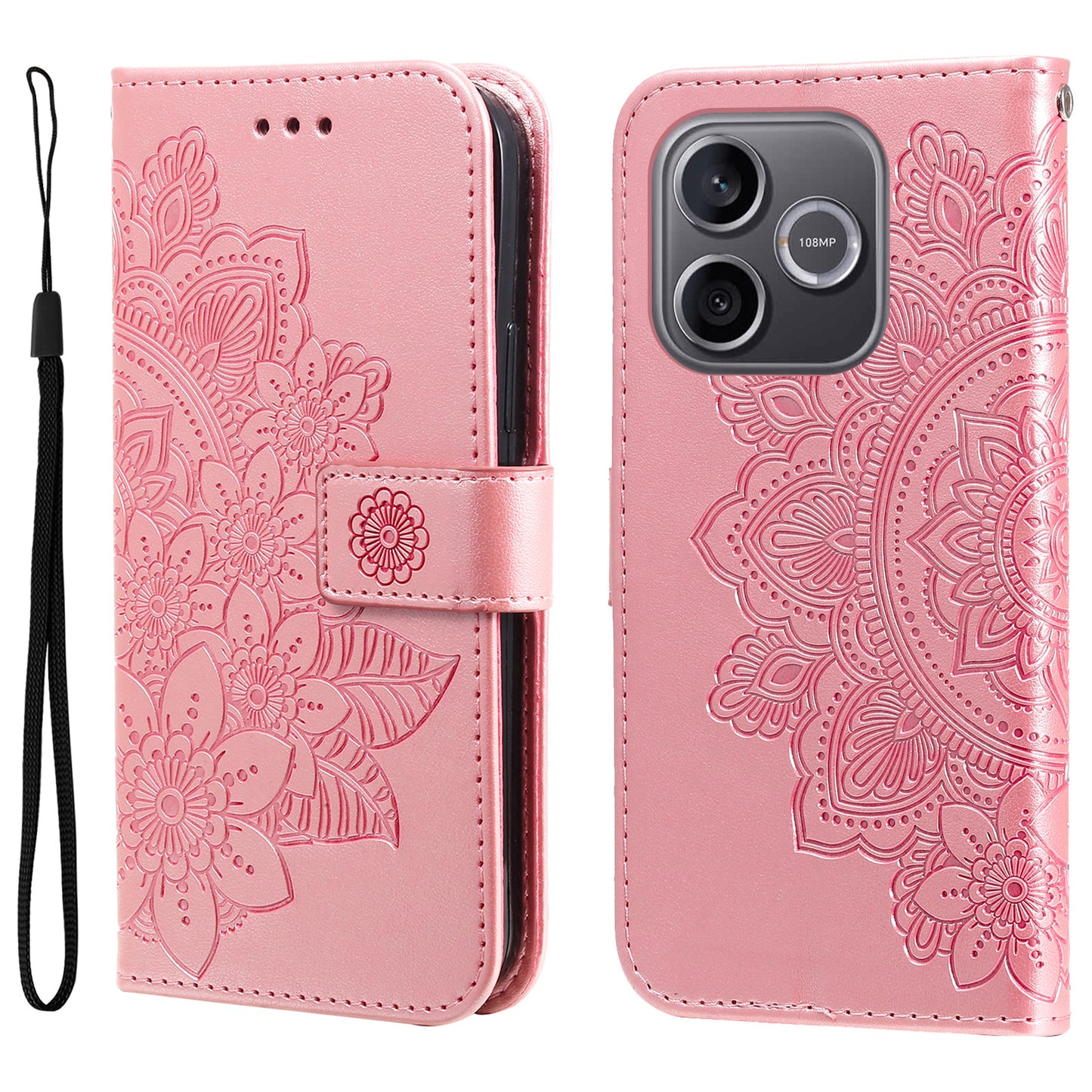 For Honor 600 Lite 5G Case Floral Pattern PU Leather Wallet Stand Phone Cover