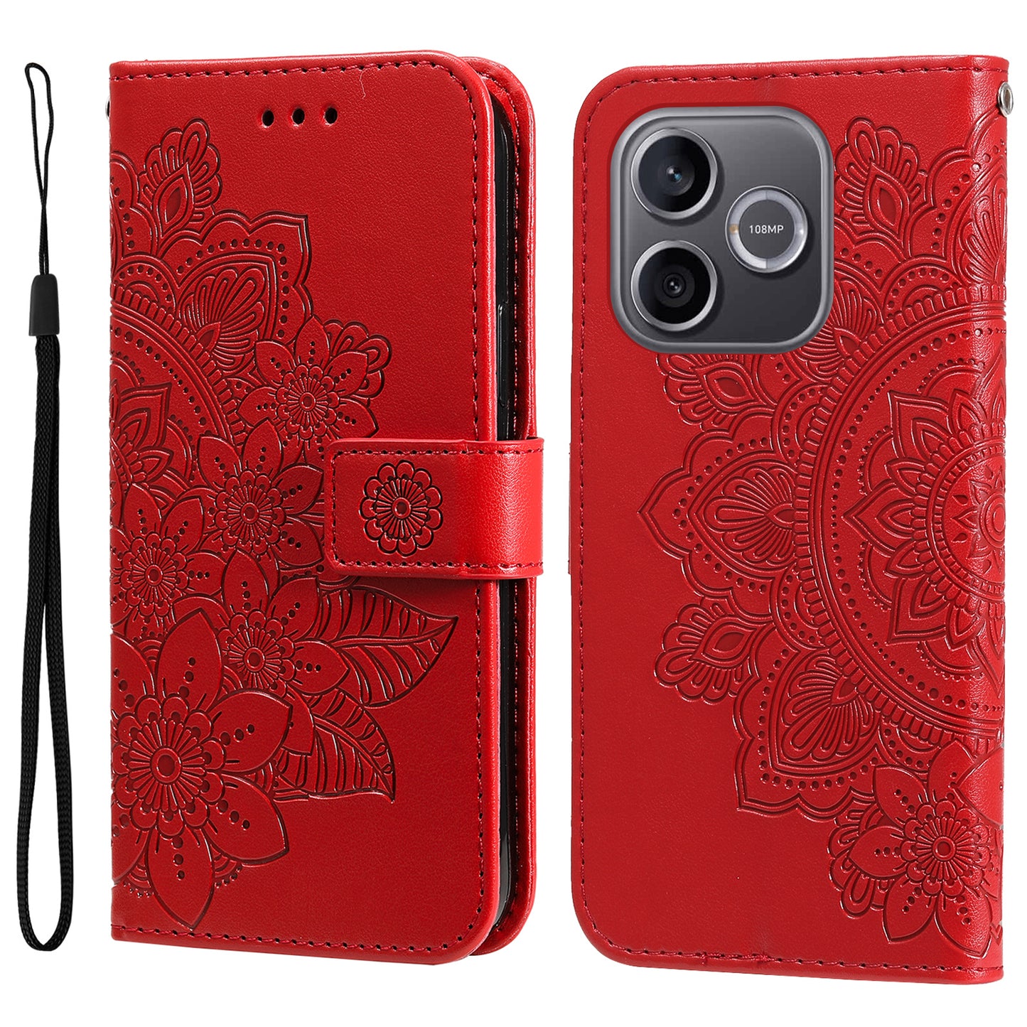 For Honor 600 Lite 5G Case Floral Pattern PU Leather Wallet Stand Phone Cover