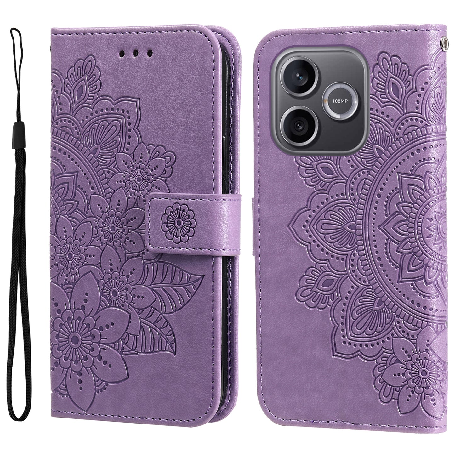 For Honor 600 Lite 5G Case Floral Pattern PU Leather Wallet Stand Phone Cover