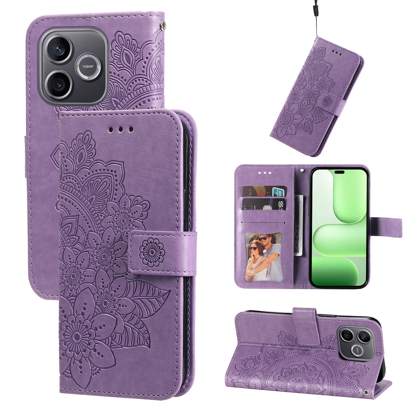 For Honor 600 Lite 5G Case Floral Pattern PU Leather Wallet Stand Phone Cover