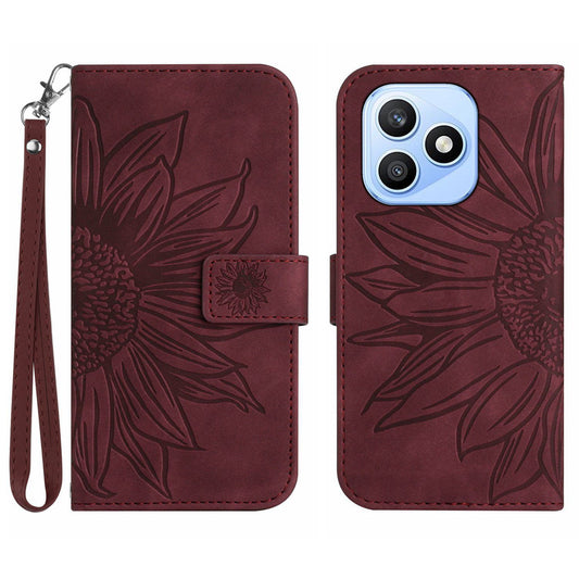 Honor X8d 4G Handyhülle – mit Sonnenblumen-Aufdruck, Leder-Geldbörsen- mit Handschlaufe