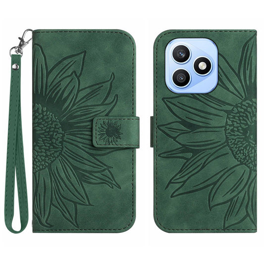 Honor X8d 4G Handyhülle – mit Sonnenblumen-Aufdruck, Leder-Geldbörsen- mit Handschlaufe
