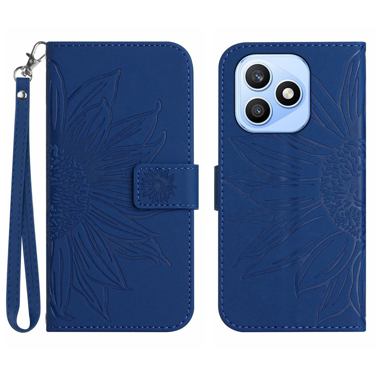 For Honor X8d 4G Case Sunflower Imprint Leather Wallet Phone Cover with Wrist Strap