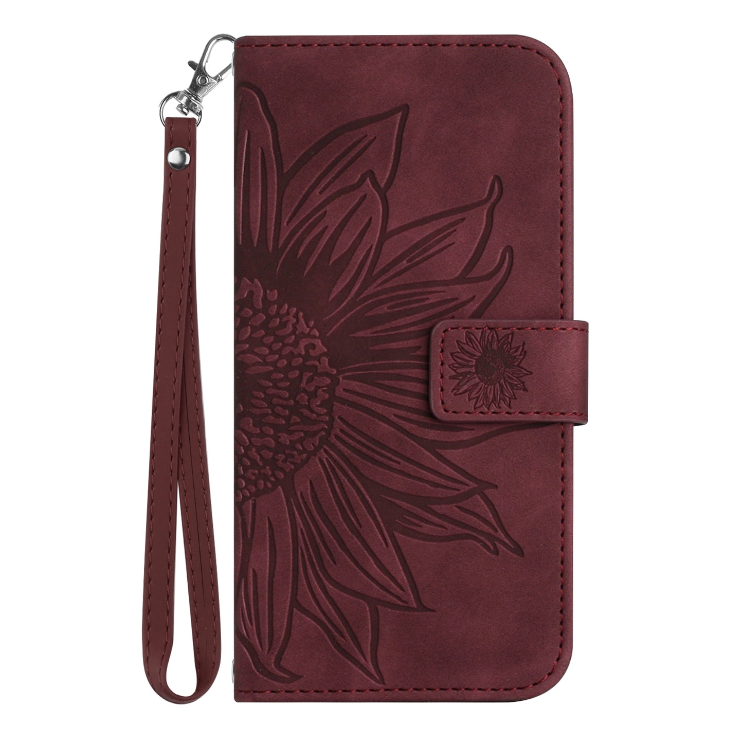 For Honor 600 Lite 5G Case Sunflower Imprint Leather Wallet Phone Cover with Wrist Strap