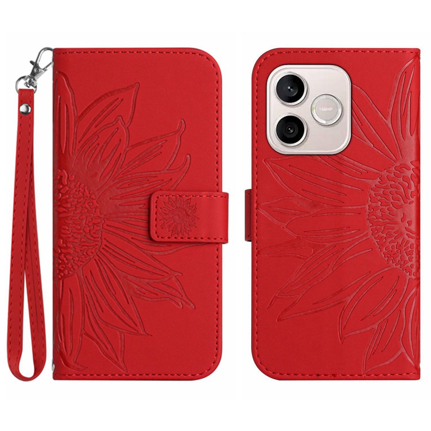 For Honor 600 Lite 5G Case Sunflower Imprint Leather Wallet Phone Cover with Wrist Strap