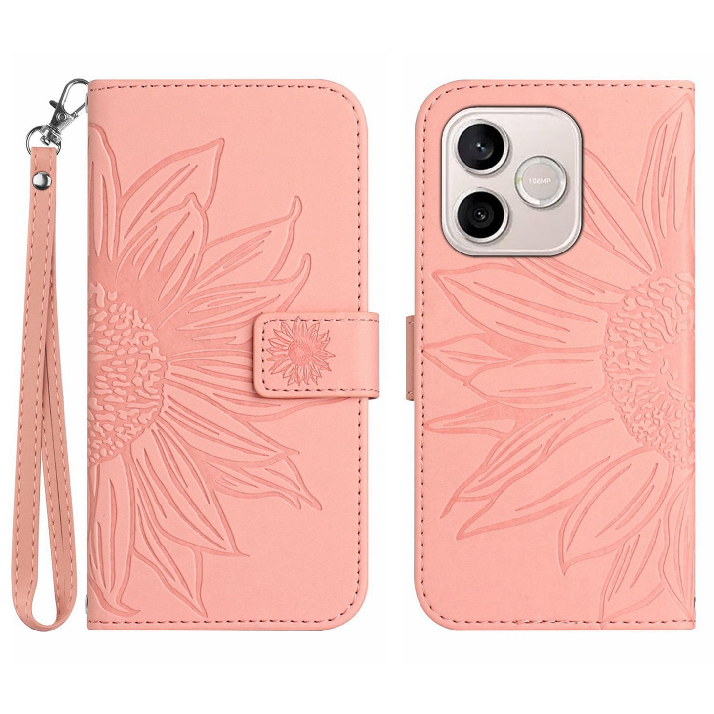 For Honor 600 Lite 5G Case Sunflower Imprint Leather Wallet Phone Cover with Wrist Strap