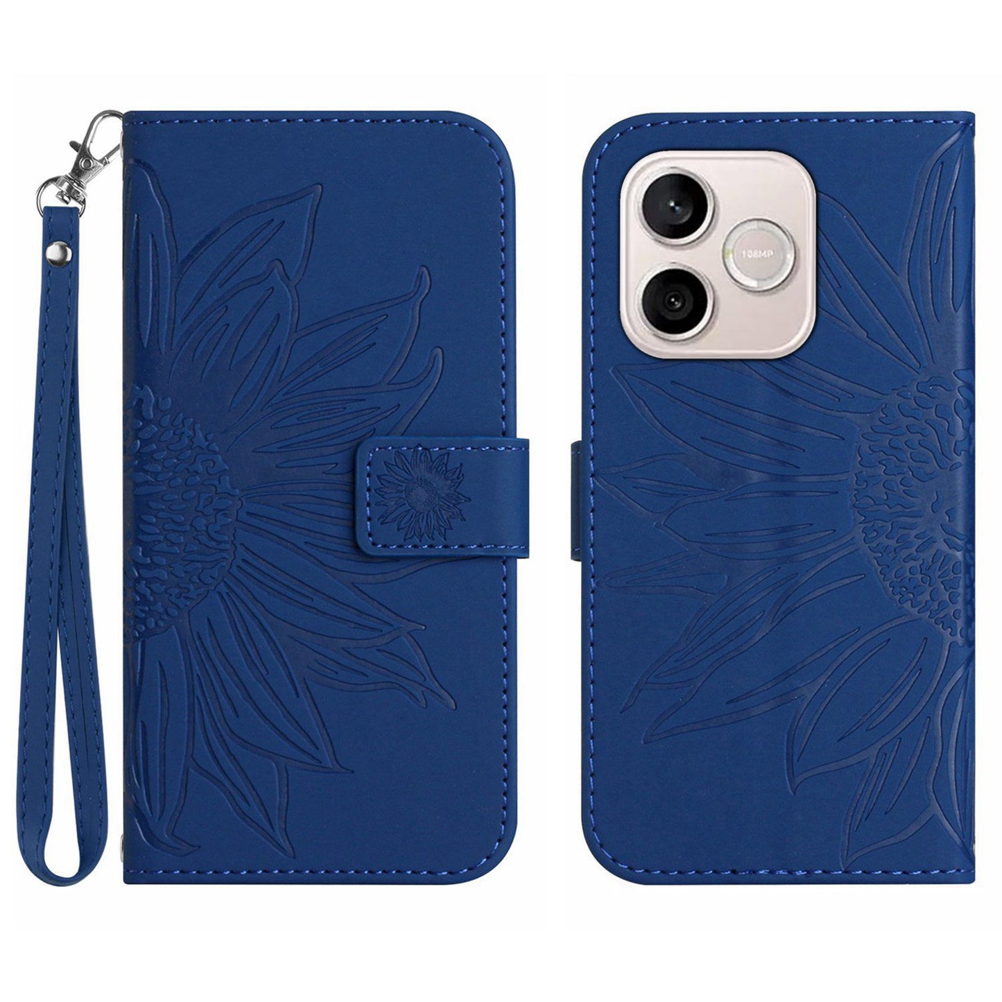 For Honor 600 Lite 5G Case Sunflower Imprint Leather Wallet Phone Cover with Wrist Strap
