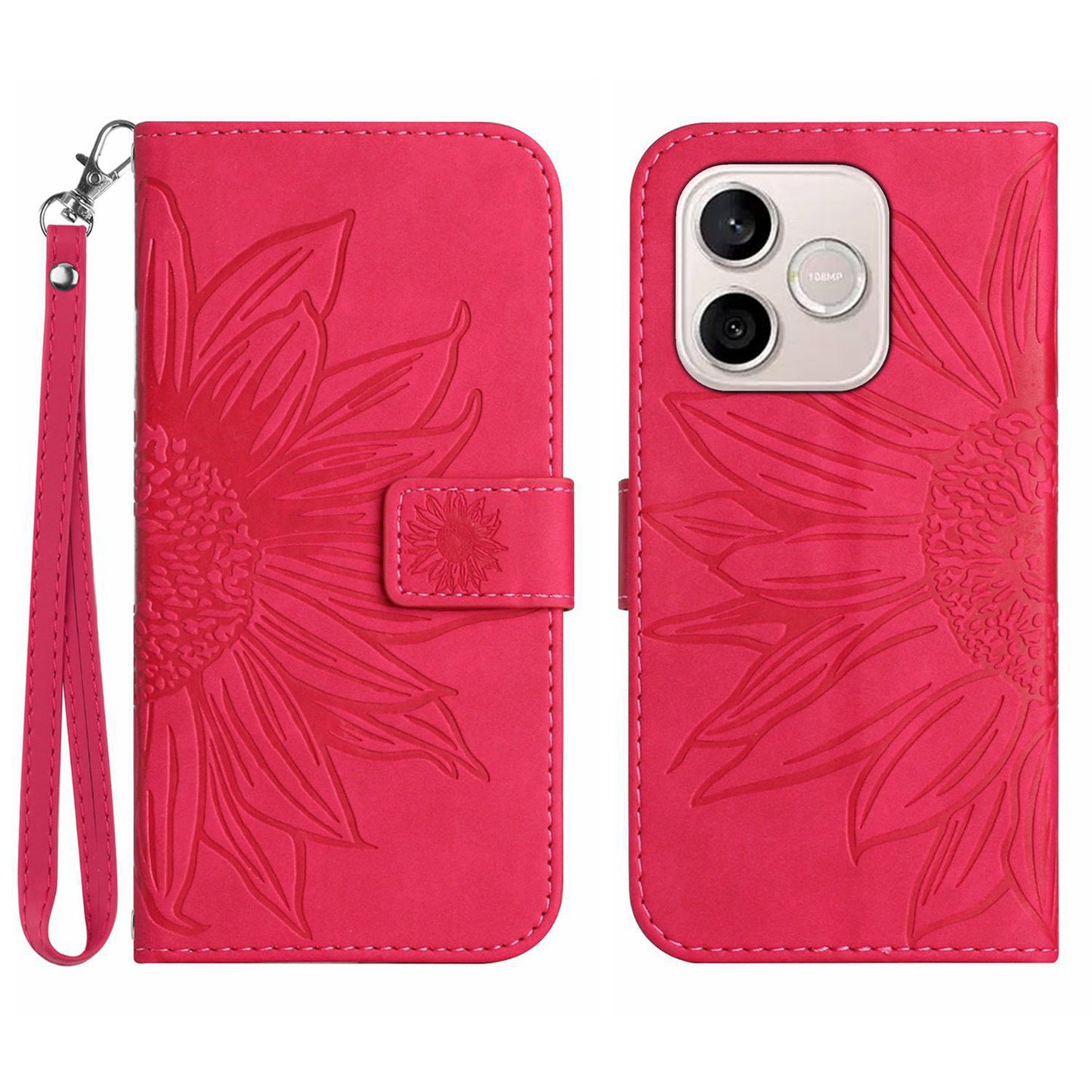 For Honor 600 Lite 5G Case Sunflower Imprint Leather Wallet Phone Cover with Wrist Strap