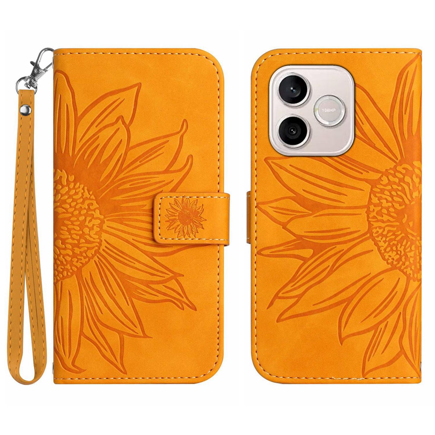 For Honor 600 Lite 5G Case Sunflower Imprint Leather Wallet Phone Cover with Wrist Strap