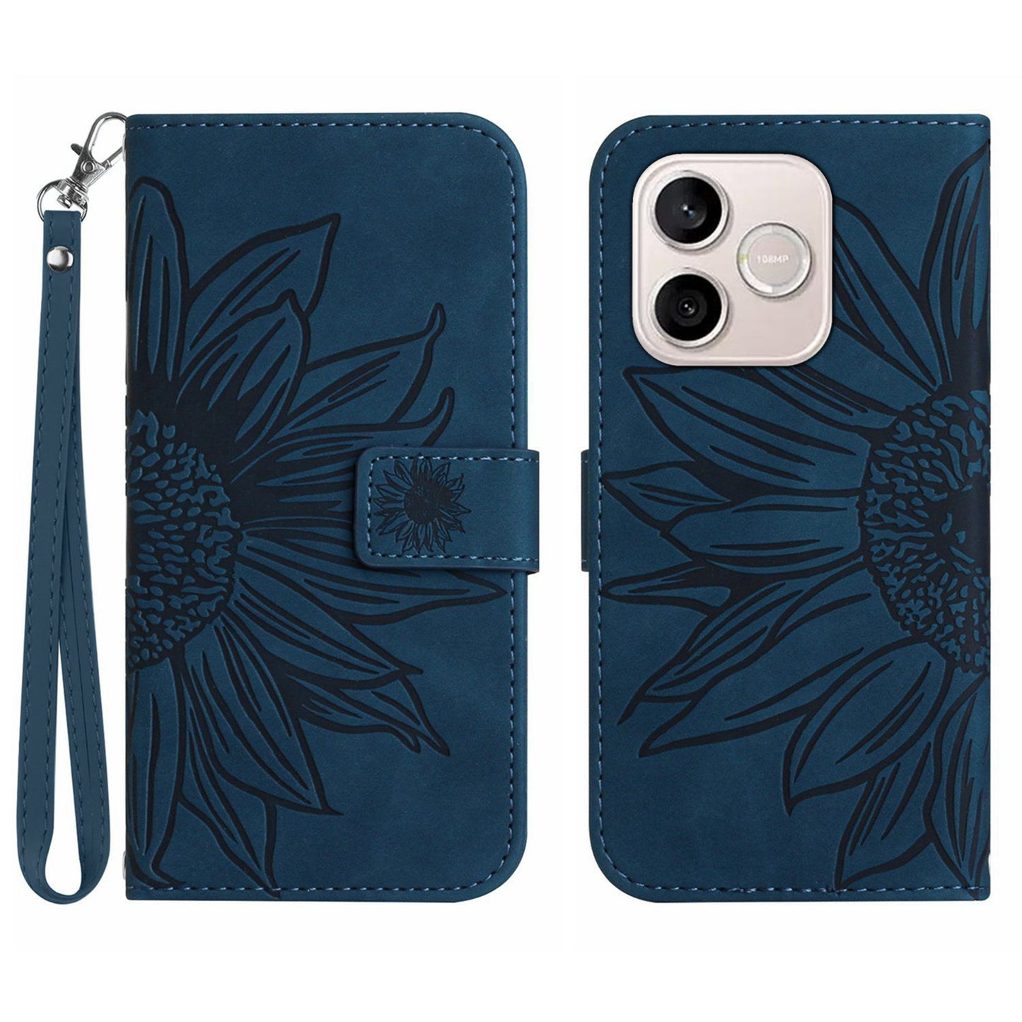 For Honor 600 Lite 5G Case Sunflower Imprint Leather Wallet Phone Cover with Wrist Strap