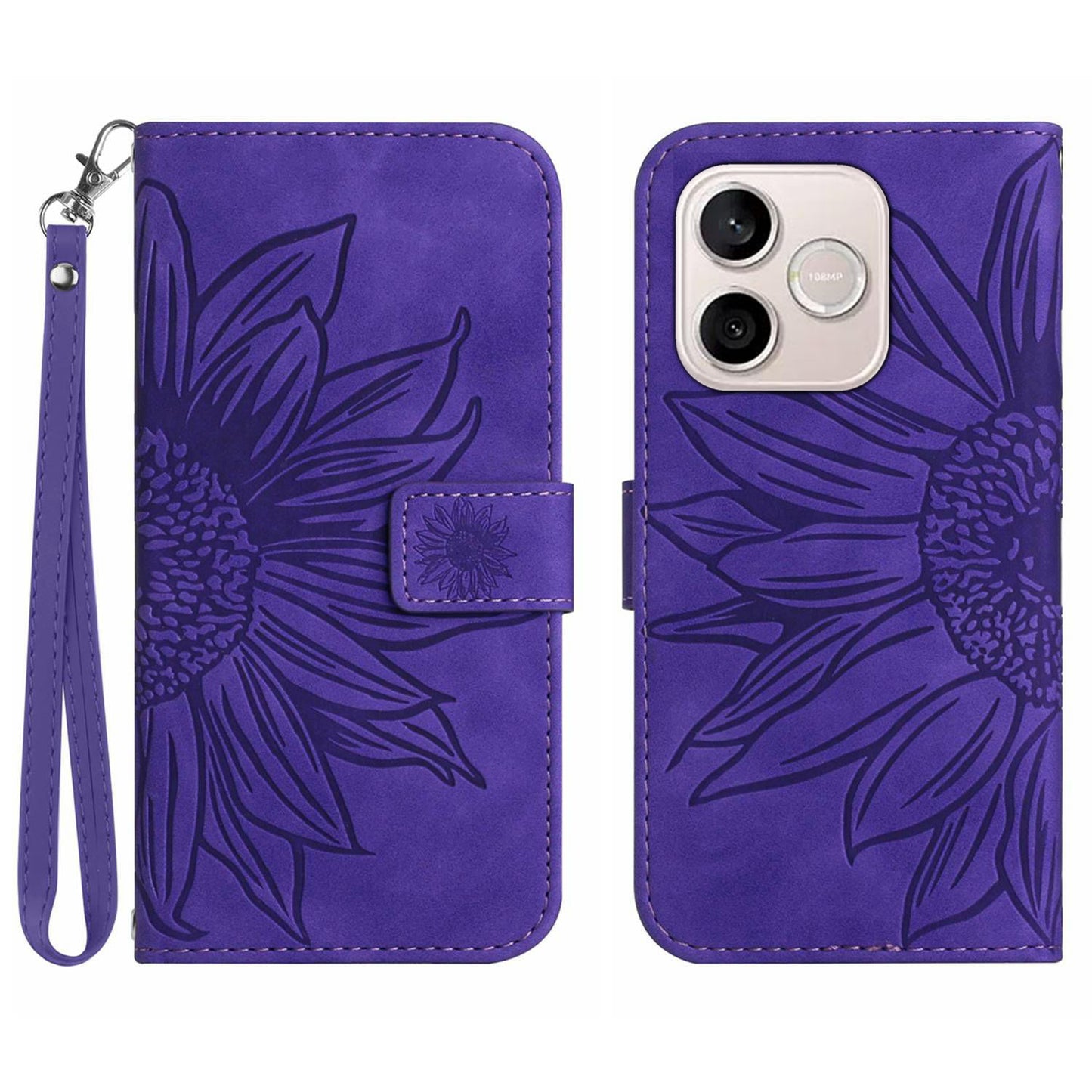 For Honor 600 Lite 5G Case Sunflower Imprint Leather Wallet Phone Cover with Wrist Strap