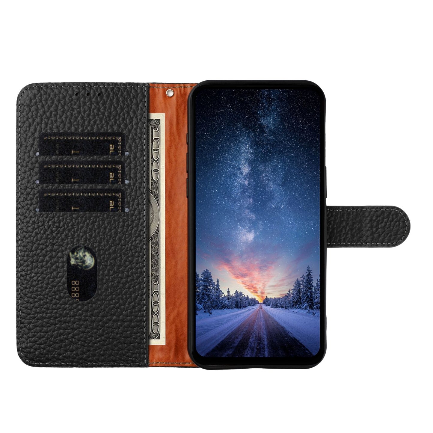 For Honor X8d 4G Case Wallet Stand Litchi Texture Genuine Cow Leather Flip Phone Cover