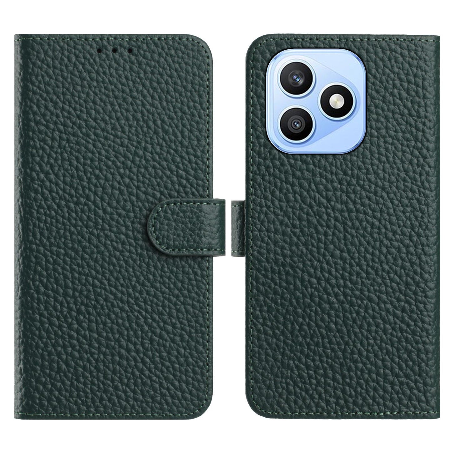 For Honor X8d 4G Case Wallet Stand Litchi Texture Genuine Cow Leather Flip Phone Cover