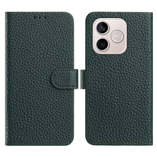 Honor 600 Lite 5G Wallet-Handyhülle – Standfunktion Litchi Textur Echtes Rindsleder Flip
