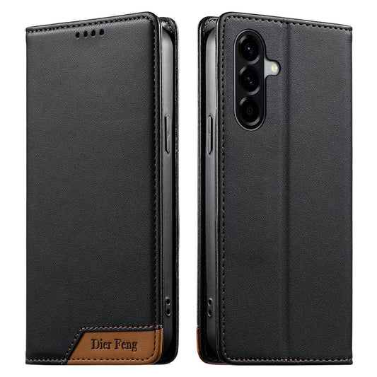 Galaxy A57 5G Handyhülle – DIERFENG DF-018 RFID-blockierende Brieftasche aus Leder mit farblich gespleißter Logo-Ecke