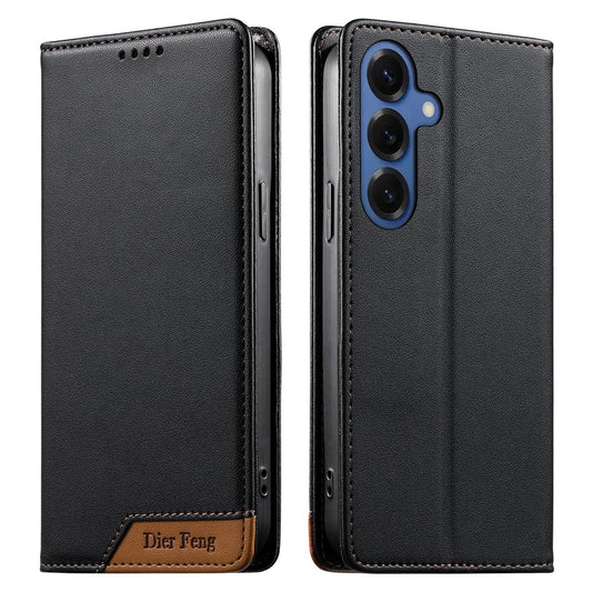 Galaxy S26 Handyhülle – DIERFENG DF-018 RFID-blockierende Brieftasche aus Leder mit farblich gespleißter Logo-Ecke