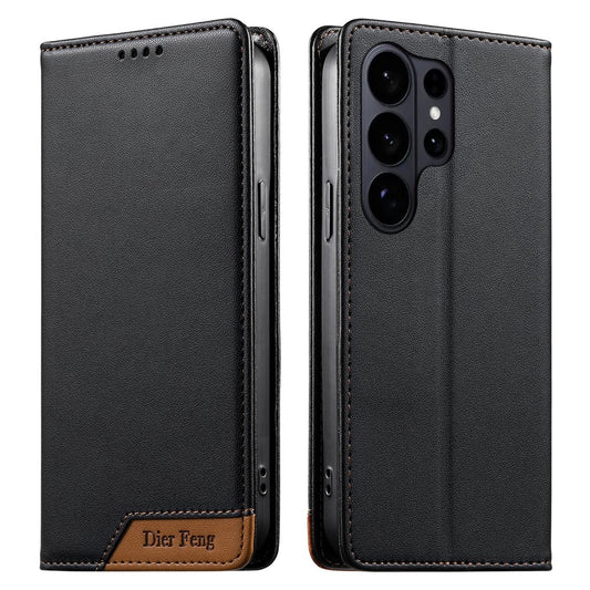 Galaxy S26 Ultra Handyhülle – DIERFENG DF-018 RFID-blockierende Brieftasche aus Leder mit farblich gespleißter Logo-Ecke