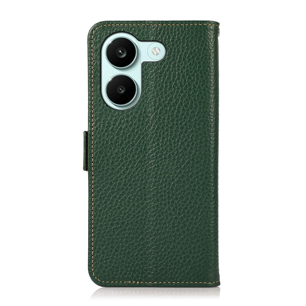 KHAZNEH for Xiaomi Poco X8 Pro 5G / Redmi Turbo 5 5G Phone Case Litchi Texture Genuine Cow Leather Cover RFID Blocking