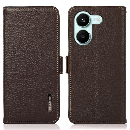 KHAZNEH for Xiaomi Poco X8 Pro 5G / Redmi Turbo 5 5G Phone Case Litchi Texture Genuine Cow Leather Cover RFID Blocking