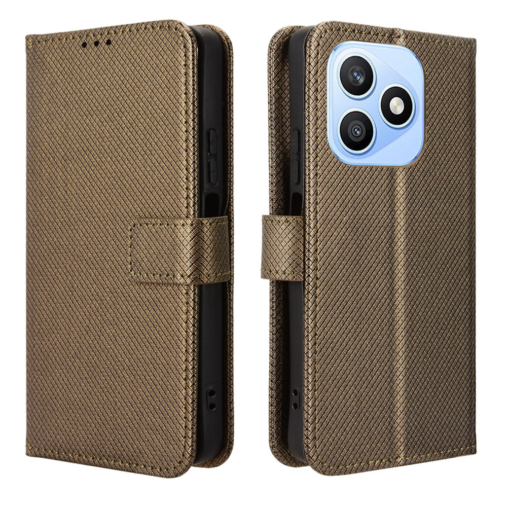 For Honor X8d 4G Leather Wallet Case with Strap Diamond Texture Phone Cover