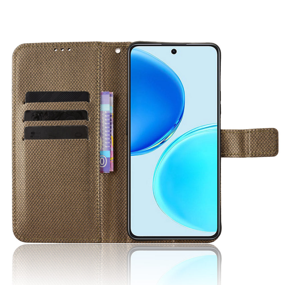 For Honor X8d 4G Leather Wallet Case with Strap Diamond Texture Phone Cover
