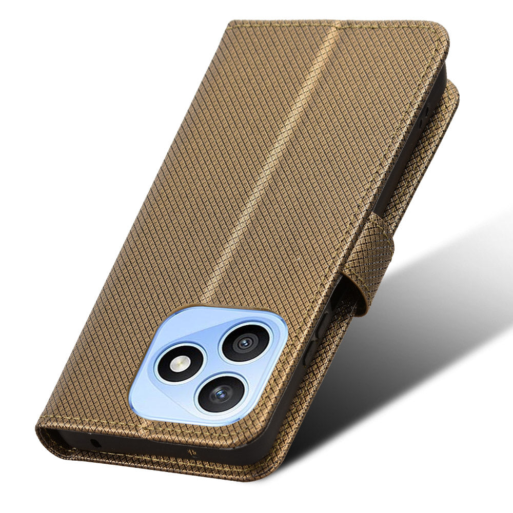 For Honor X8d 4G Leather Wallet Case with Strap Diamond Texture Phone Cover