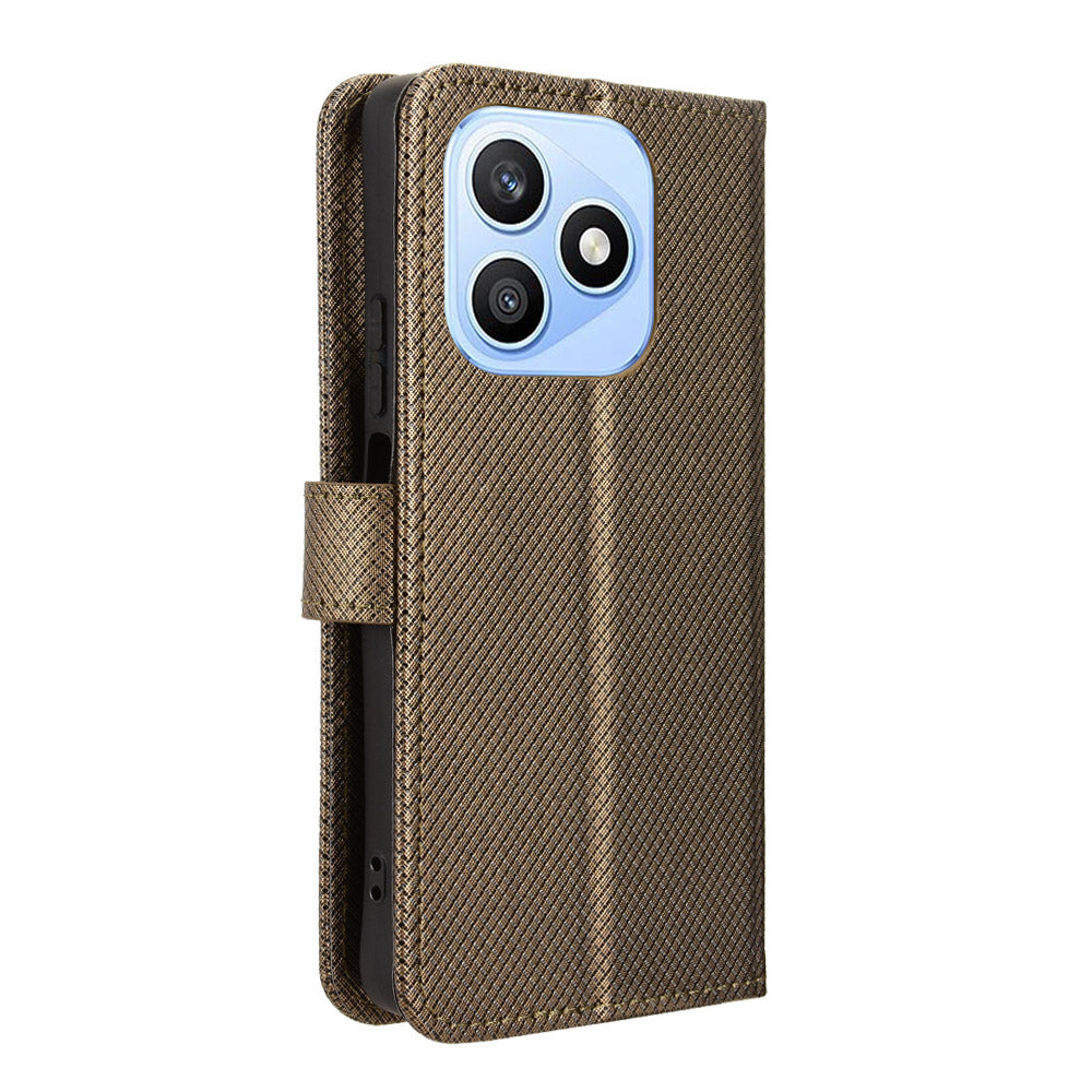 For Honor X8d 4G Leather Wallet Case with Strap Diamond Texture Phone Cover