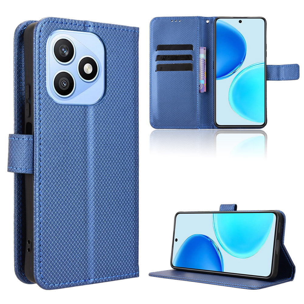 For Honor X8d 4G Leather Wallet Case with Strap Diamond Texture Phone Cover