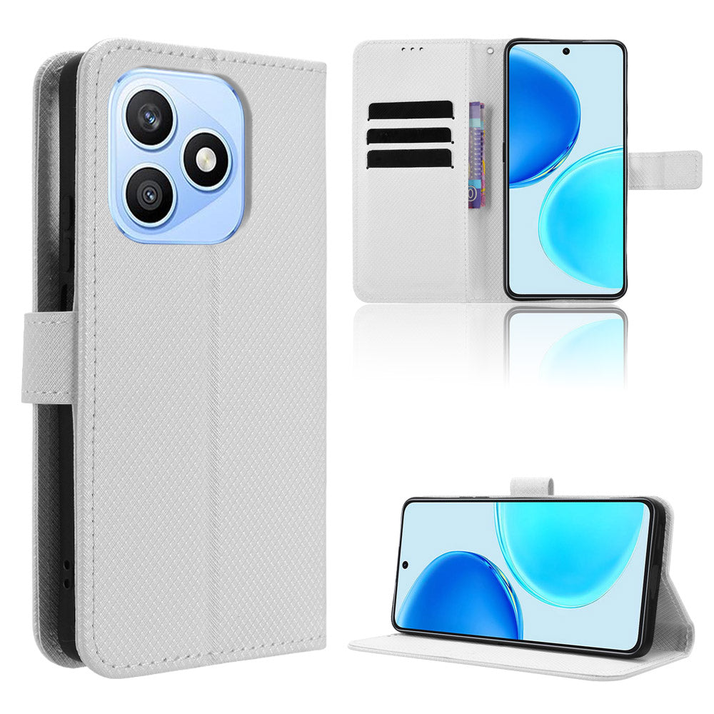For Honor X8d 4G Leather Wallet Case with Strap Diamond Texture Phone Cover