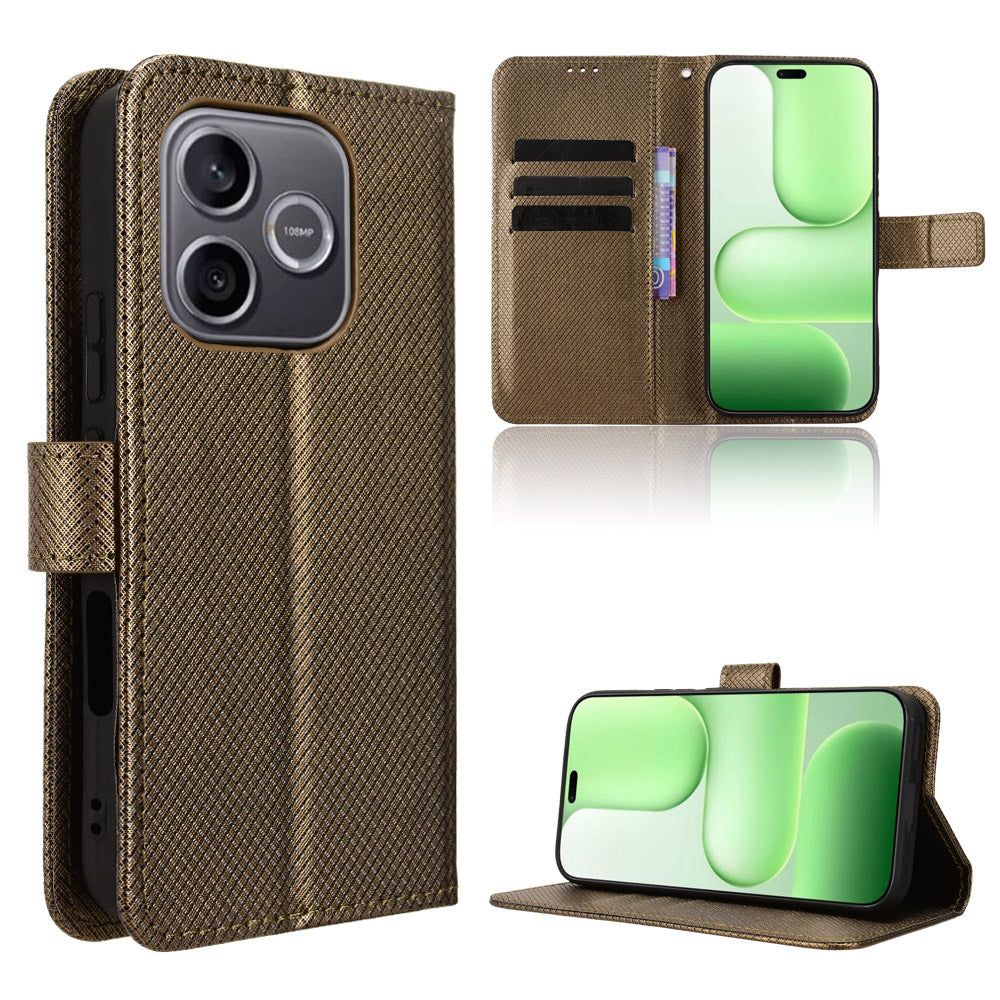 For Honor 600 Lite 5G Leather Wallet Case with Strap Diamond Texture Phone Cover