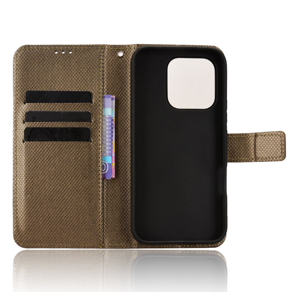For Honor 600 Lite 5G Leather Wallet Case with Strap Diamond Texture Phone Cover
