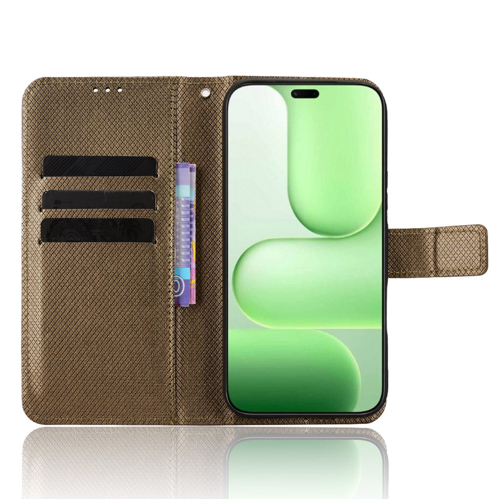 For Honor 600 Lite 5G Leather Wallet Case with Strap Diamond Texture Phone Cover