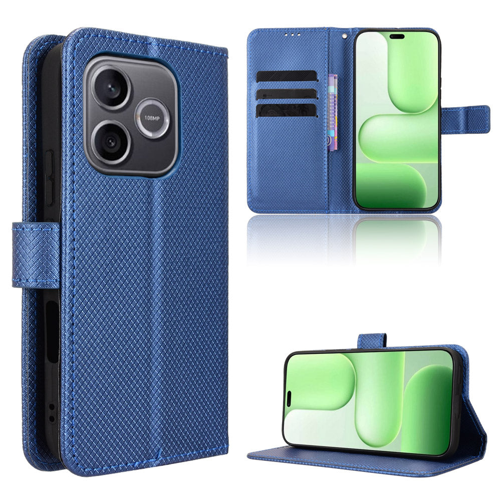 For Honor 600 Lite 5G Leather Wallet Case with Strap Diamond Texture Phone Cover