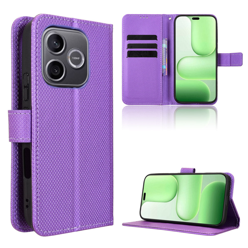 For Honor 600 Lite 5G Leather Wallet Case with Strap Diamond Texture Phone Cover