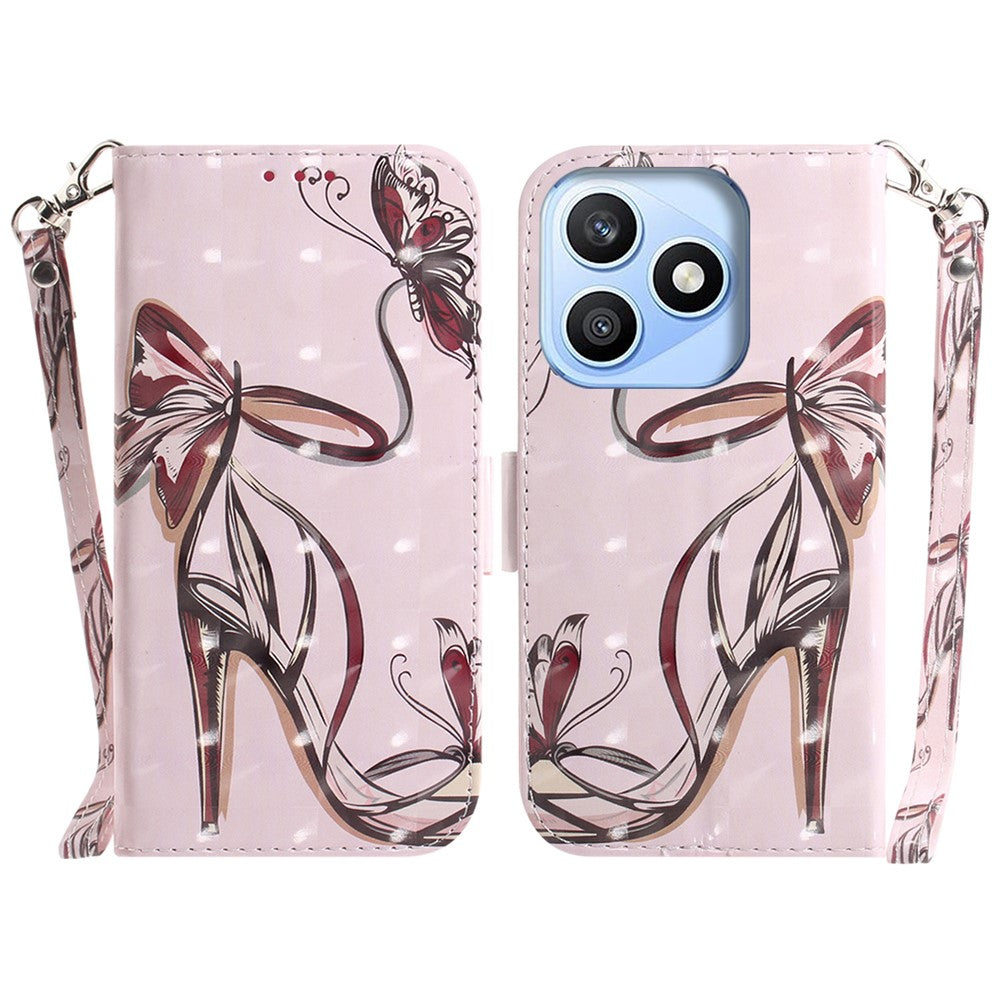 For Honor X8d 4G Case Pattern Printing Leather Wallet Phone Cover with Wrist Strap