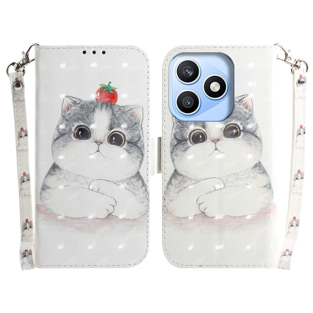 For Honor X8d 4G Case Pattern Printing Leather Wallet Phone Cover with Wrist Strap
