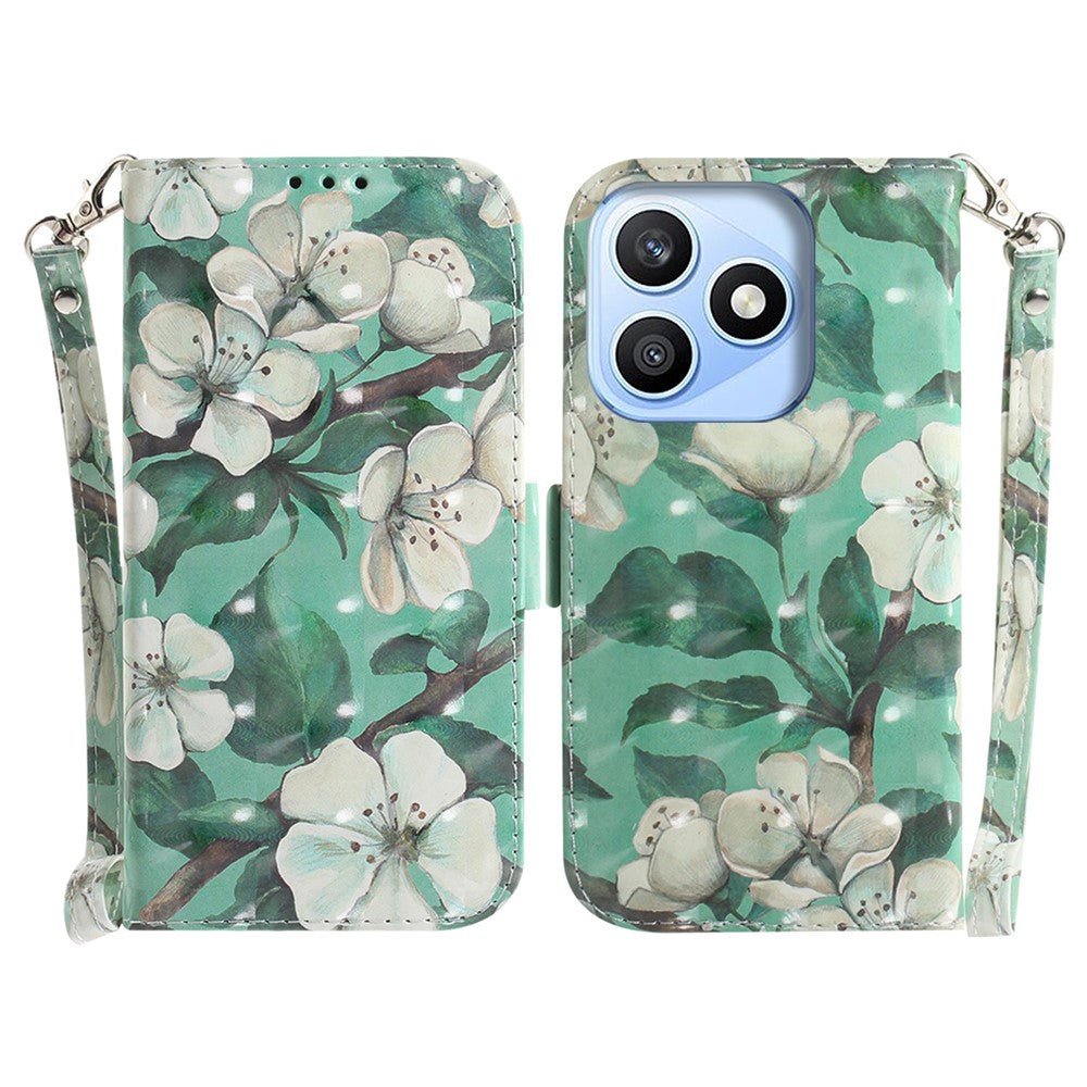 For Honor X8d 4G Case Pattern Printing Leather Wallet Phone Cover with Wrist Strap