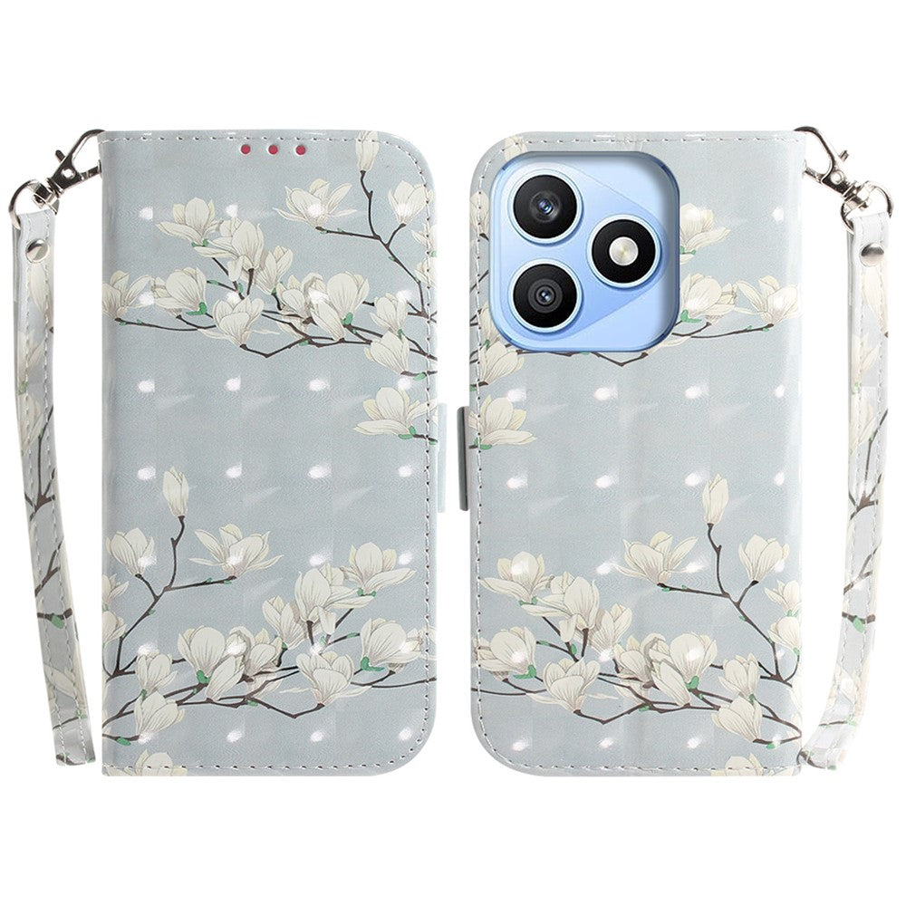 For Honor X8d 4G Case Pattern Printing Leather Wallet Phone Cover with Wrist Strap