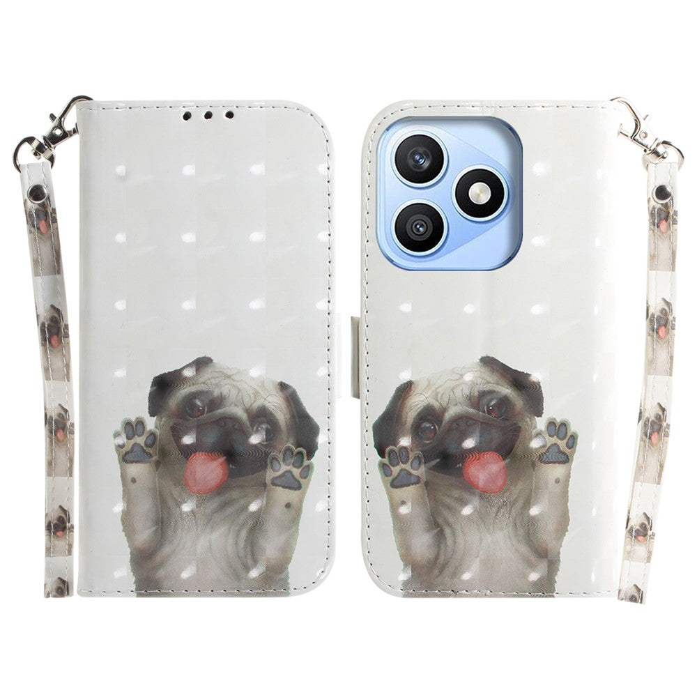 For Honor X8d 4G Case Pattern Printing Leather Wallet Phone Cover with Wrist Strap